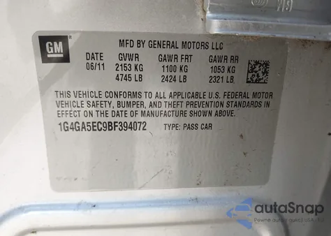 2011 Buick Lacrosse Cx из США, поврежденный, VIN 1G4GA5EC9BF394072